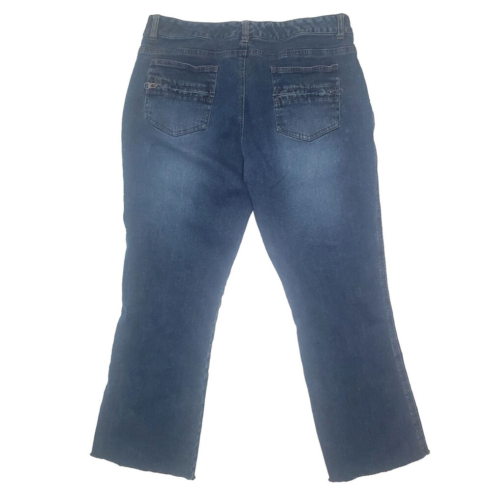 VTG GUESS Women's Jeans Size 34 Medium Wash Seamed Y2K Raw Hem Stretch Cropped - Picture 2 of 12